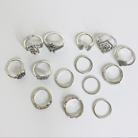 Astro 14pc Silver Tone Ring Set Wings Seashell - Picture 3 of 5